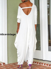 Women’s Retro Solid Color Loose Casual Jumpsuit