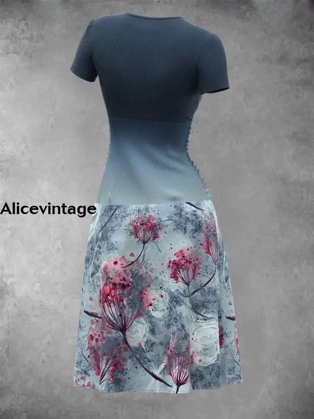 Women’s Summer Vintage Floral Art Mosaic Midi Dress