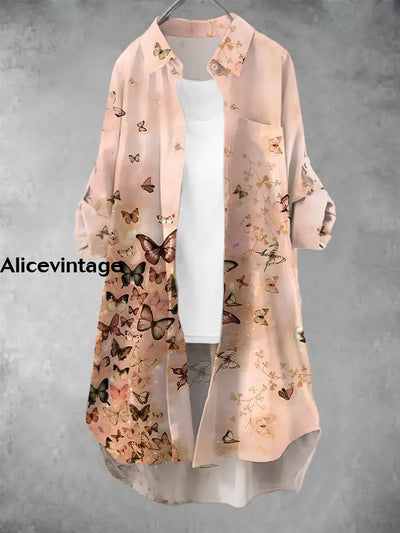 Women’s Vintage Butterfly Art Print Casual Dress