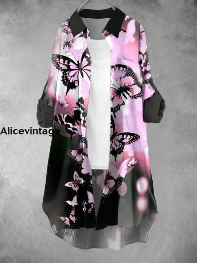 Women’s Vintage Butterfly Art Print Casual Dress