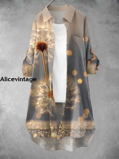 Women’s Vintage Dandelion Art Print Casual Dress