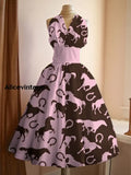 Women’s Vintage Derby Day Art Print V Neck Elegant Midi Dress A / S