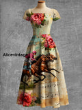 Women’s Vintage Derby Day Print Short Sleeve Elegant Midi Dress A / S