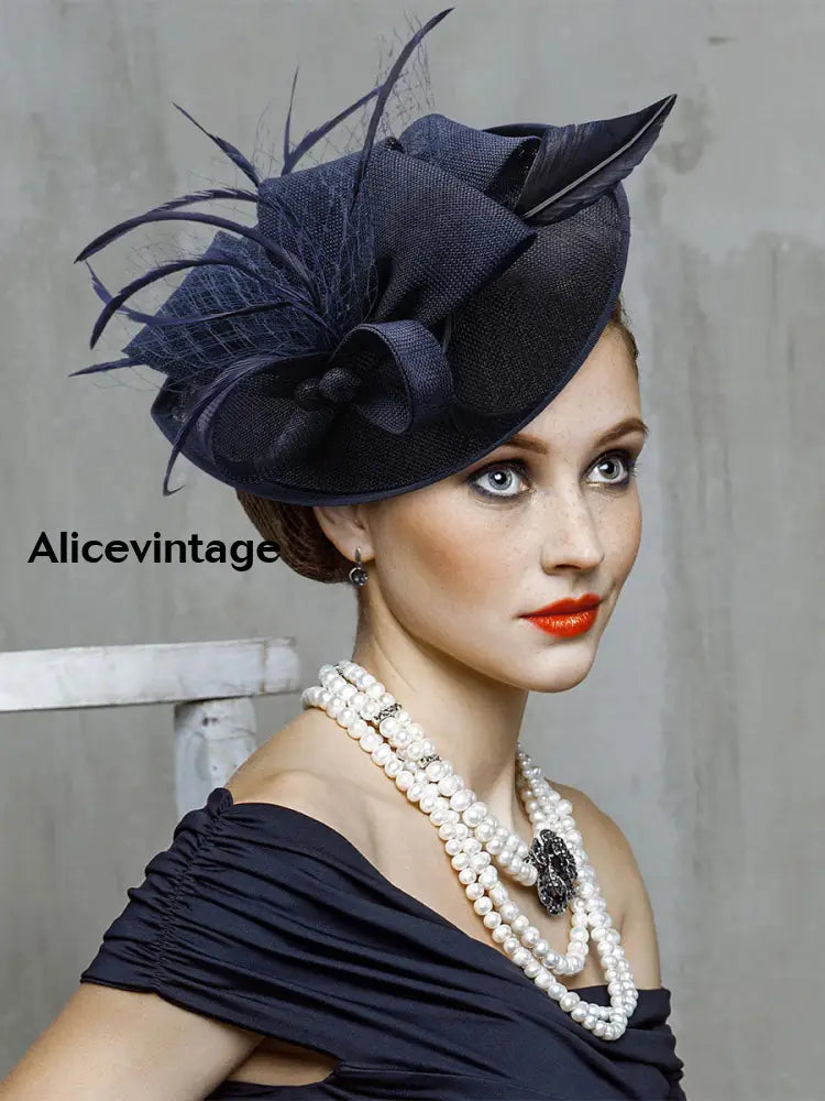 Women’s Vintage Derby Feather Headdress Navy Blue / JM