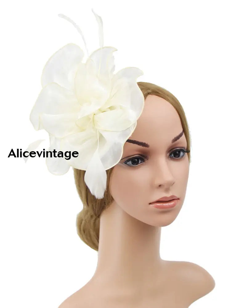 Women’s Vintage Derby Organza Feather Headdress Creamy-White / JM