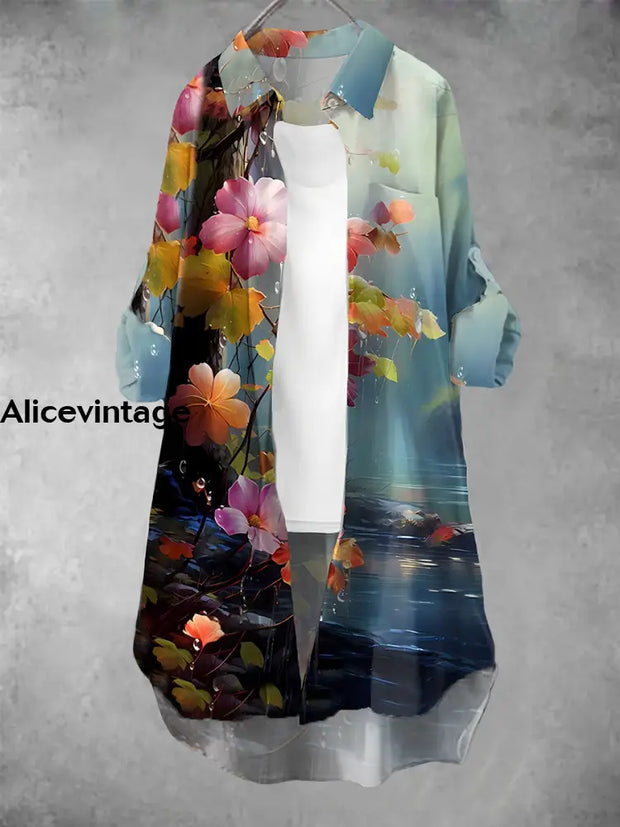 Women’s Vintage Floral Art Print Casual Dress A / S