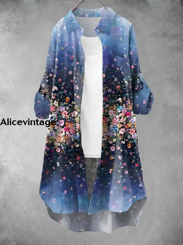 Women’s Vintage Floral Art Print Casual Dress A / S