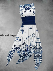 Women’s Vintage Floral Art Print Crew Neck Midi Dress A / S