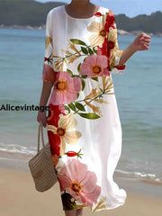 Women’s Vintage Floral Art Print V Neck Maxi Dress