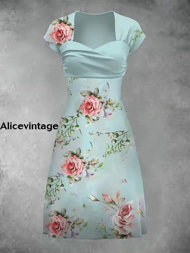 Women’s Vintage Floral Print Wrap Midi Dress