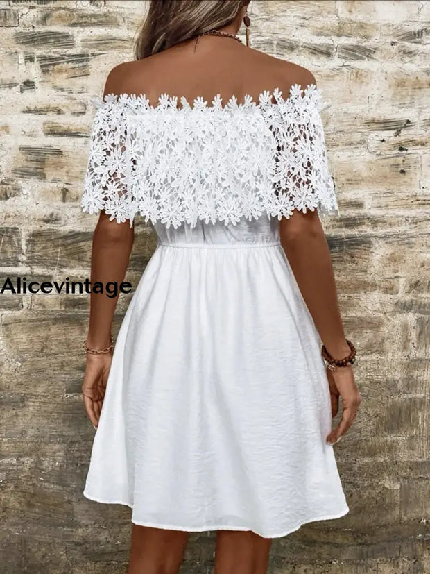 Women’s Vintage Lace Boat Neck Mini Dress