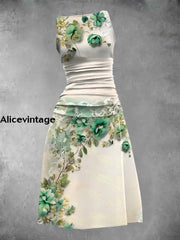 Women’s Vintage Lace Floral Art Print Sleeveless Casual Dress