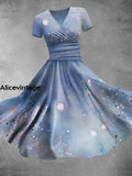 Women’s Vintage Marine Art Print Short Sleeve Casual Dress A / S
