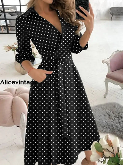 Women’s Vintage Printed V-Neck Long Sleeve Midi Dress A / S