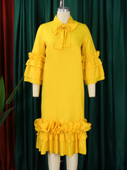 Half Sleeve Yellow Vintage Dress