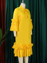 Half Sleeve Yellow Vintage Dress