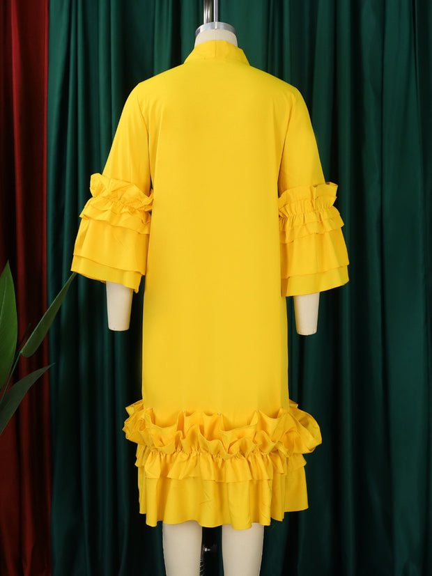 Half Sleeve Yellow Vintage Dress