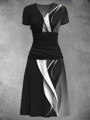 Women's Vintage Art Print Short Sleeve Midi Dress