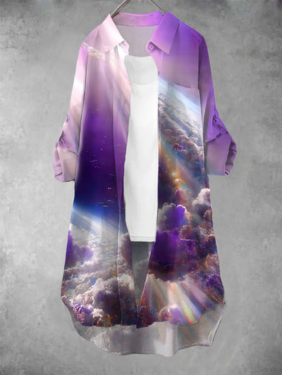 Robe décontractée vintage arc-en-ciel à imprimé artistique pour femmes