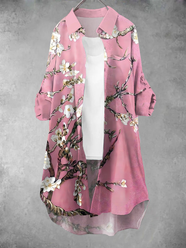 Women's Retro Peach Blossom Art Print Casual Dress