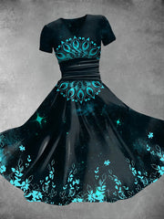 Women's Blue Floral Art Print V Neck Maxi Dress