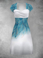 Women's Elegant Floral Art Print Short Sleeve Casual Vintage Midi Dress