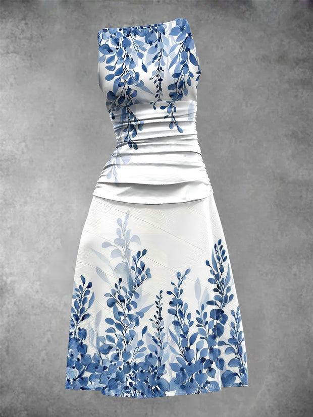 Women's Vintage Floral Art Print Sleeveless Casual Dress